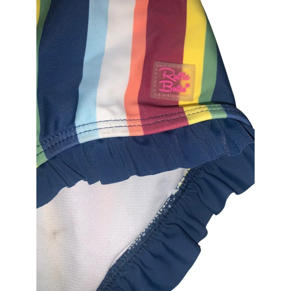 RuffleButts Girls Sunset Stripe LS One Piece Rash Guard Swim 16 NEW - flaws